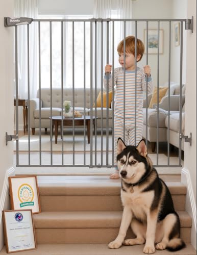34" H Extra Tall No Bottom Bar Baby Gate (Grey - B17 / 34" H, 26-43" W-Standard)