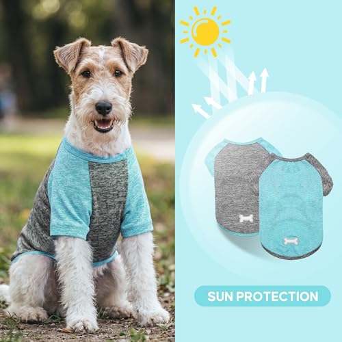 2Pack Dog Shirt for Medium Dogs Sun Protection Tank Top with Sleeves (X-Large (18-30lbs) / 2# 2Pack(Grey+Lake Blue))