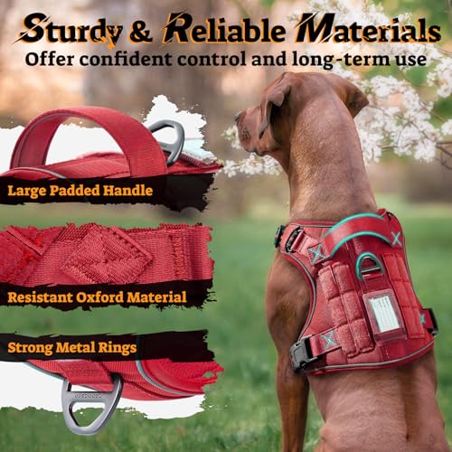 Tactical Dog Harness for Large Dogs (L(Chest:22"-37",Neck:21.1"-30.3",Back:8.3") / Red)