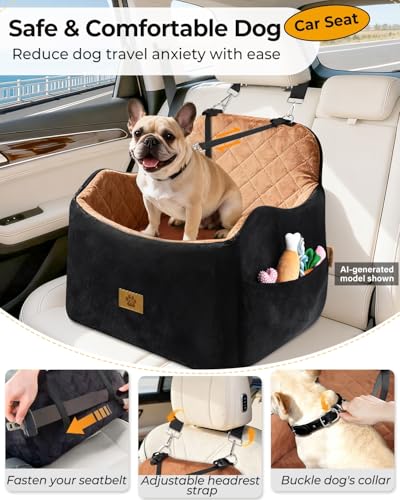 Dog Car Seats for Small Dogs Up to 35 lbs (Black/Brown)