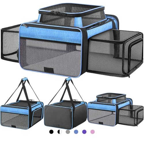 Top and 2 Sides Expandable Cat Carrier 18x13.5x9.5 TSA Airline Approved (Blue / 18.0"L x 13.5"W x 9.5"H)