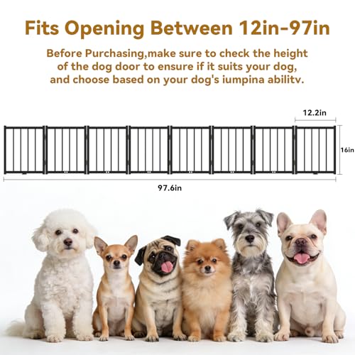 16" Freestanding Short Dog Gate for Small Dogs (Black-16"h / Up to 96" W, 8 Panels)