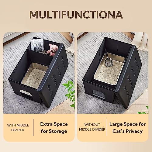 Cat Litter Box Enclosure Furniture Odor Control (XXL L35.4'' x W19.7'' x H19.7'' / Black)