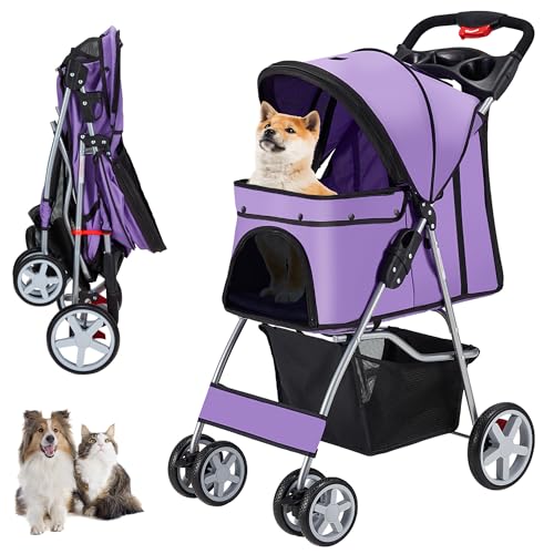 Foldable 4 Wheel Pet Stroller for Dogs Cats 10 (Purple)