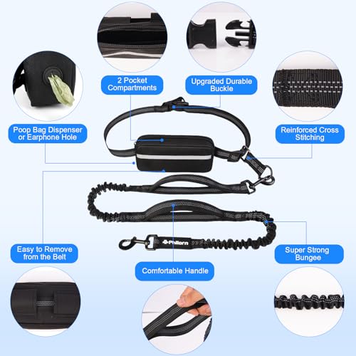 Hands Free Dog Leash with Pouch (Black for 1)