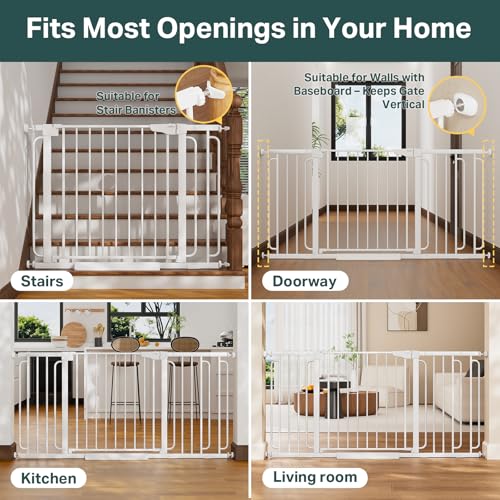 36.6 64 in Extra Wide Baby Gate for Stairs (White / 36.6-64"W x 30.5"H)