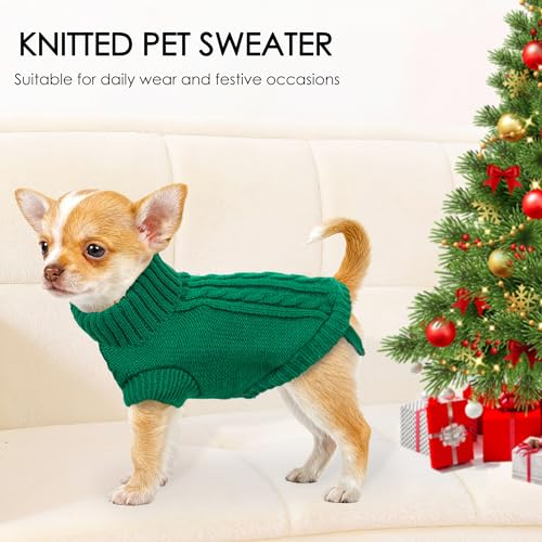 2 Pieces XXS Dog Sweater Teacup Dog Clothes Turtleneck Dog Sweater Winter Dog Clothes for Small Dogs Boy Girl (XX-Small / Green-Purple)