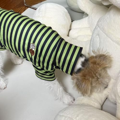 Turtleneck Dog Shirt Cute Doggie Embroidery Super Soft Dog Sweatshirt Stretchy Striped Puppy Pullover for Cats Small Medium Large Dogs (Green Striped / XXXX-Large)