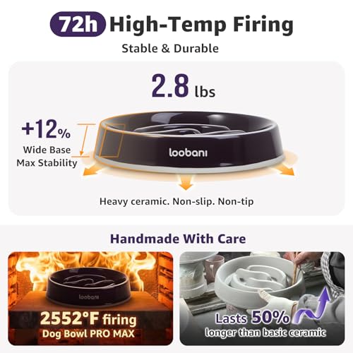 3.5 Cups Ceramic Slow Feeder Dog Bowls Large Dogs with Grip Handles (purple / L (3.5 cups))