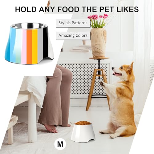 Dog Bowls Cone Friendly Non Slip Single Dog Bowl with Stainless Steel Inner (Medium(2 Cups) / White)