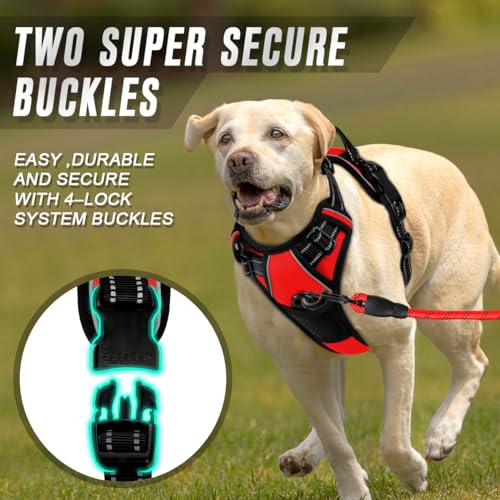 Dog Harness No Pull for Large Dogs Front Back Clips (X-Large(Chest:30-38”) / Red)