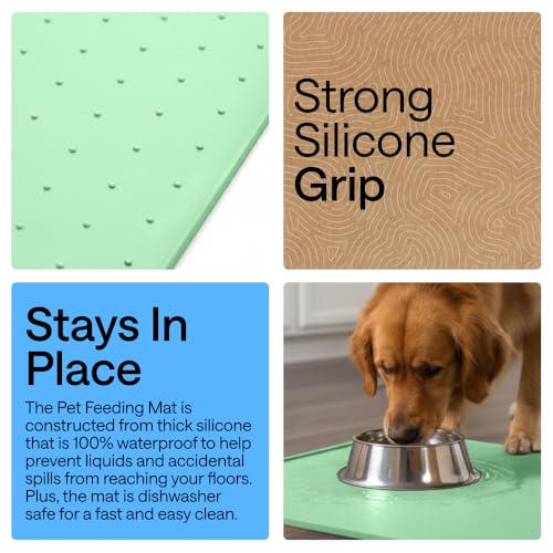 Dog Food Mat 100% Waterproof Silicone (Mint / 32"l X 24"w)