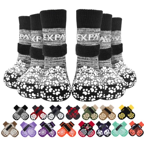6Pcs Anti Slip Dog Socks to Prevent Licking Paws (Large (6 Count) / Grey)