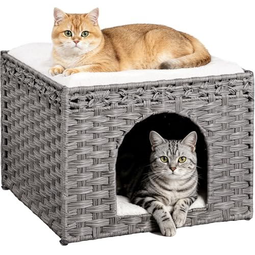 Handwoven Rattan Cat House (Grey)