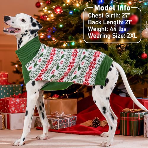 Dog Ugly Christmas Sweater for Large Dogs with Snowflake Reindeer (3XL (60-80lbs) / Christmas (Green))