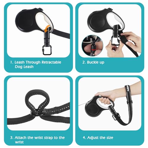 Dog Leash Wrist Strap with Lockable Clip for Dog Retractable Leash (Black / 1 Pack)