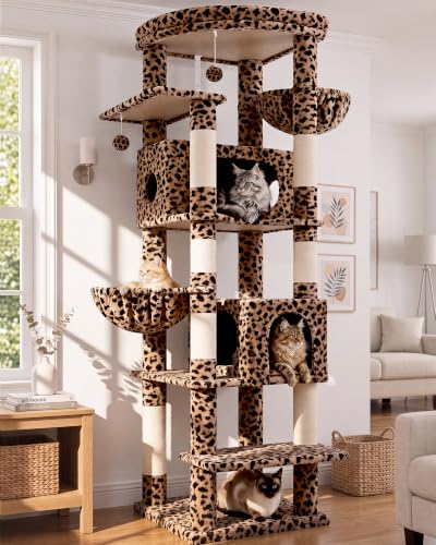 74in Leopard Heavy Duty Cat Tree Tower for Indoor Large Cat (Leopard Print / 74inch)