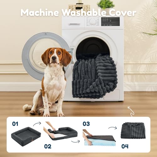 Faux Fur Orthopedic Dog Bolster Bed (Rectangular Dark Grey / M(30*24*7))