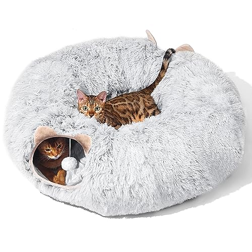 Cat Tunnel with Cat Bed for Indoor Cats (GREY)
