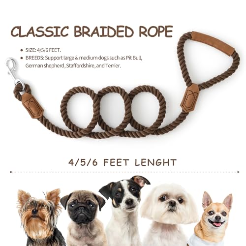 Dog Leash Braided Cotton Rope w (Dark Tan / 48 Inch-1/2")