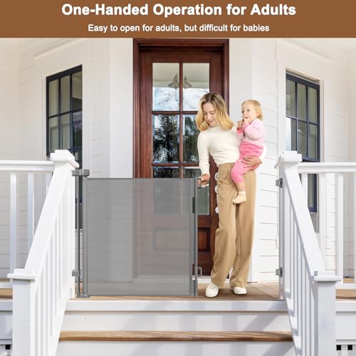 Weatherproof Outdoor Retractable Dog Gate for Deck (Gray / 35" X 55")