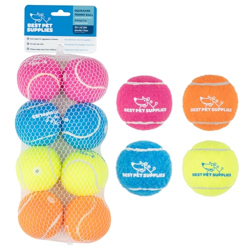Interactive Squeaky Dog Chew Toy (Tennis (Assorted Color) / Medium (Pack of 8))