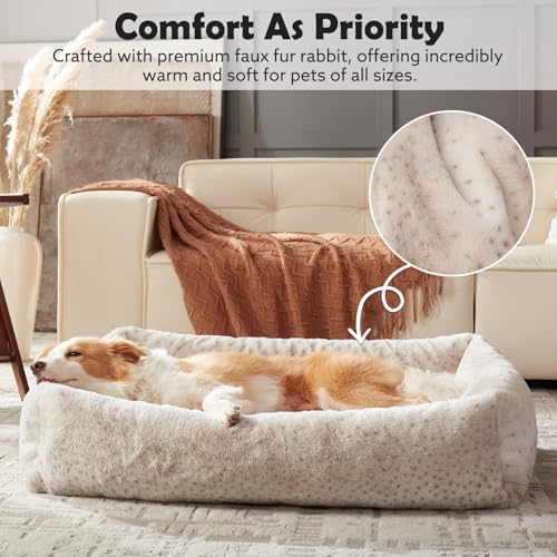 Dog Bed for Small Medium Dogs (Beige / S PLUS (25"x21"x7"))