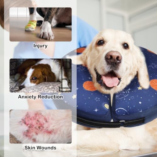 Soft Dog Cone Alternative After Surgery for Large Medium Dogs (Navy Blue Planet / M(Neck 13"-16"))