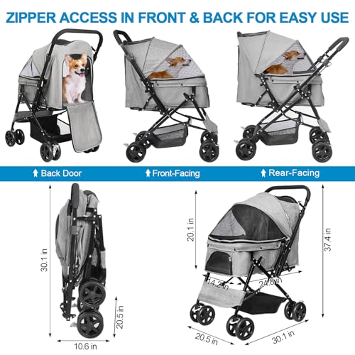 Pet Stroller with Reversible Handle for Dogs (Linen Gray)