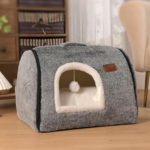 cat Bed cave cat beds for Indoor Cats (M:(17.7"×14.9"×14.9") / Dark Grey)