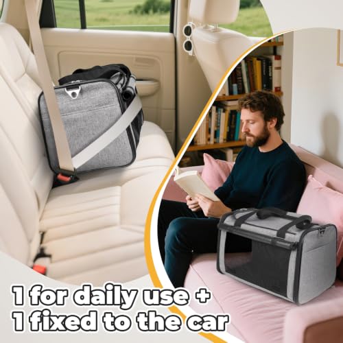 2 Packs 25 lbs Soft Sided Pet Carrier for Large Cat & Small Dog (17.5"L x 11.0"W x 11.0"H / Grey*2)