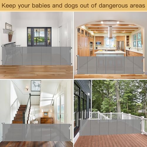 Reinforced 100 Inch Extra Long Baby Gates for Large Openings to Prevent Crawling Under (Gray / 33" Tall x 100" Wide（ With Reinforced Bar ）)