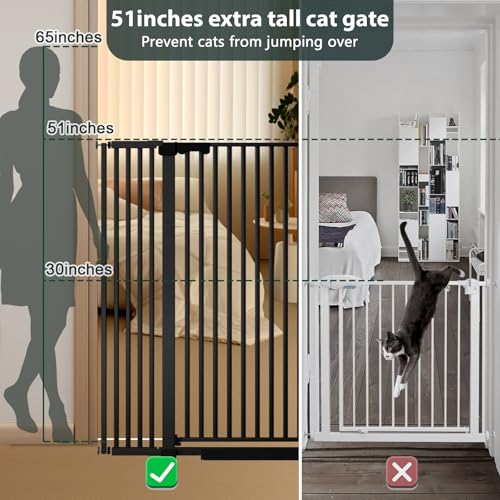 51'' Extra Tall Cat Gate Barrier for Doorways Hallways (Black-51"tall / 30''-32.6''Wide)