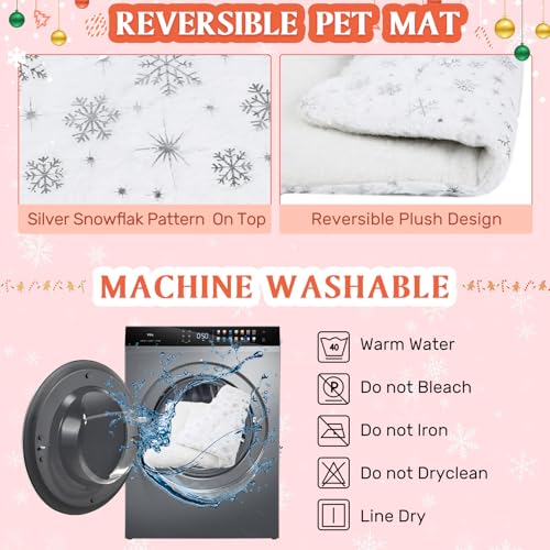 2 Pack Christmas Self Warming Cat Mat Snowflake Thermal Pet Blanket (White)