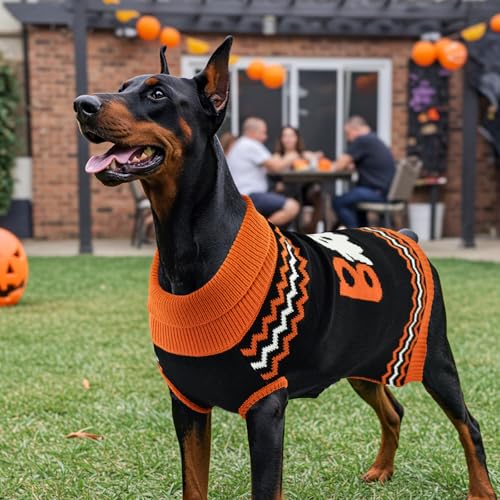 Halloween Dog Stripe Sweater Cute Pumpkin Ghost Pattern Pet Knitwear Clothes Festival Boo Letters Outfits Halloween Costume for Small Middle Large Dogs M (Medium)