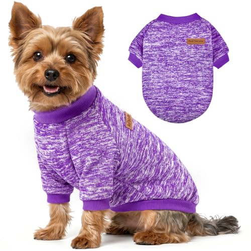 1 Pack Dog Sweater for Small Dogs Girl Boy Winter Fleece Clothes Warm Soft Dog Sweatshirt Outfit for Dogs Cats Pet Apparel (Purple / XXS (Back: 7.8", Chest: 11.8", 2.2-3.5 lbs))
