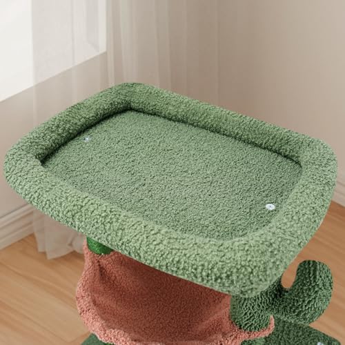 37.4" Cactus Cat Tree Tower with Twin Cat Condos for Indoor Cats (Green / 37.4'')