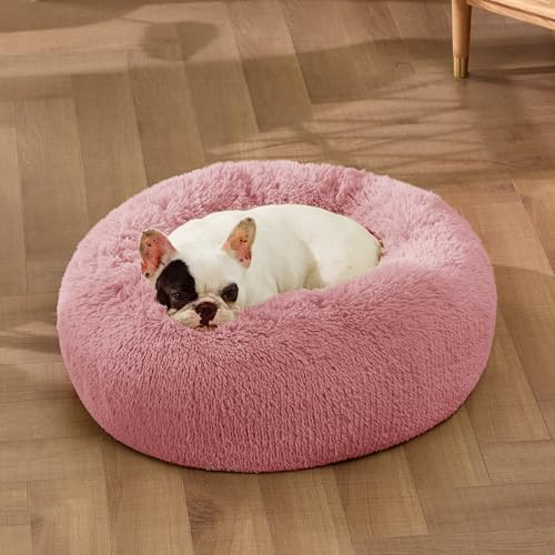 Calming Small Dog Bed Donut Washable Cat＆Puppy Bed (23"L x 23"W x 8"Th / Mauve Blush)