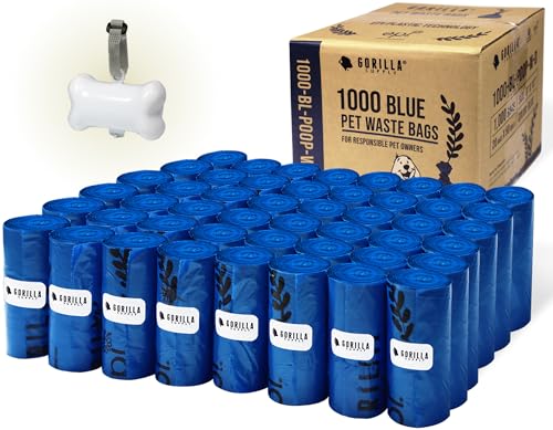 1000 Dog Poop Waste Bags with Dispenser and Leash Tie (Blue / 1 Count (Pack of 1000))