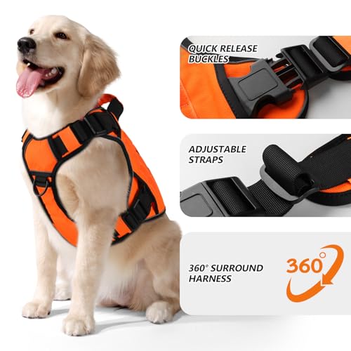 Orange Tactical Dog Harness for Small Dogs (Orange / Small: 15-30 lbs (Chest:20-26",Neck:15-18"))