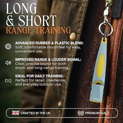 Alpha 210.5 Professional Dog Training Whistle with Enhanced Ergonomic Grip. BPA (Baby Blue on Yellow)
