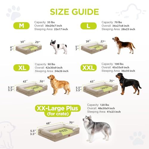 Waterproof Orthopedic Dog Bed for Extra Large Sized Dogs (48 x 30 x 9 in / Beige)