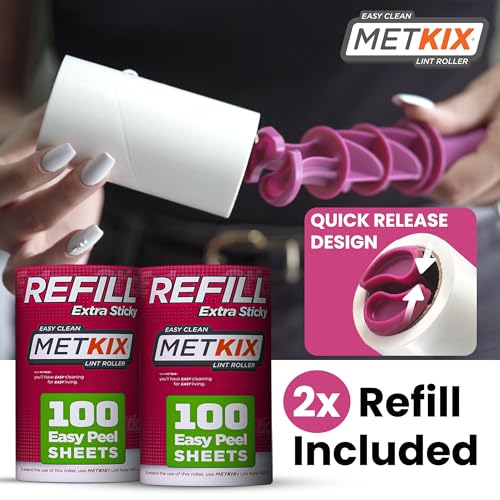 Metkix Lint Rollers for Pet Hair Extra Sticky (2 Rollers + 2 Refills (Total 400 Sheets))