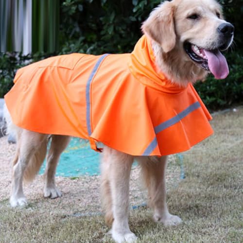 Dog Raincoats with Reflective Strip Hoodie (B2-Orange / 30C (100-120 lbs))