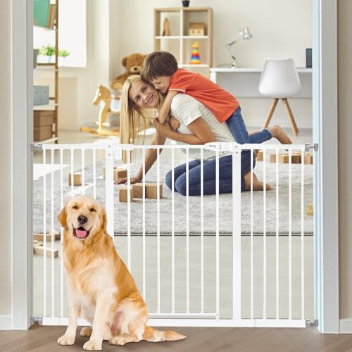 29" 47.3" Extra Wide Baby Gate for Stairs (White / 29-47.3"Wide, 30"Tall)