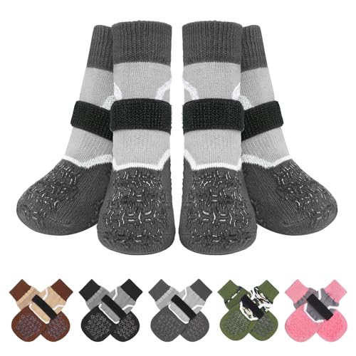 Dog Socks to Prevent Licking Paws for Hot (Reflective Grey / S/M(Pack of 4))