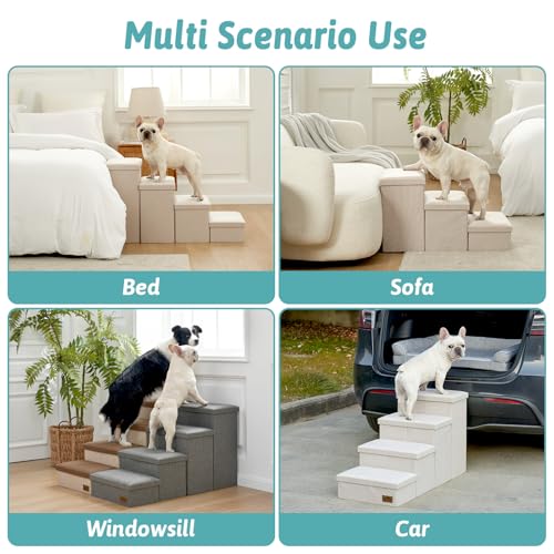 Dog Stairs with Storage (Beige / 28.5"L x 17"W x 16.7"H)