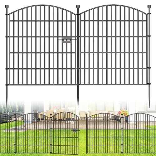 10 Panel No Dig Decorative Garden Fence with Gate 32"H x 23.6'L Dog Barrier (32 in(H) X 23.6 ft(L))