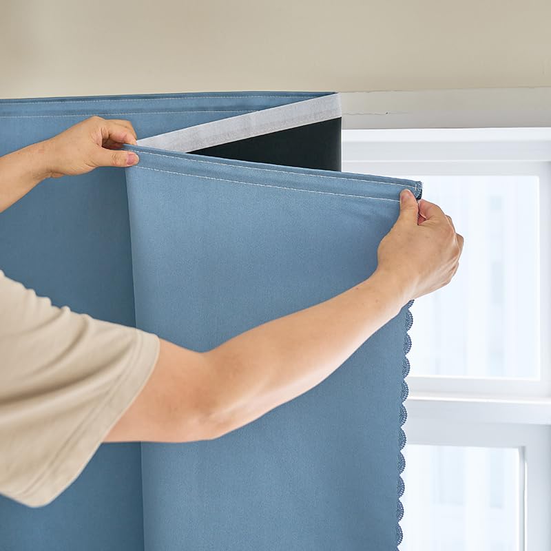 100% Black Out Curtains Adhesive Blackout Temporary Curtain No Drilling Window Shade Blackout Curtains for Bedroom (Light Blue/ Thickened / 47"W x 84"L (Pack of 1))