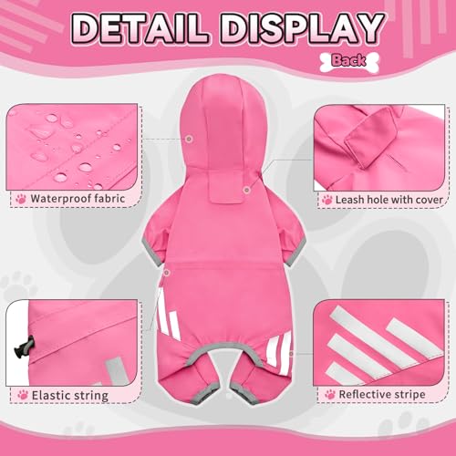 Dog Raincoat Waterproof Dog Rain Jacket with Hood (XS(Back Length10'') / Pink)